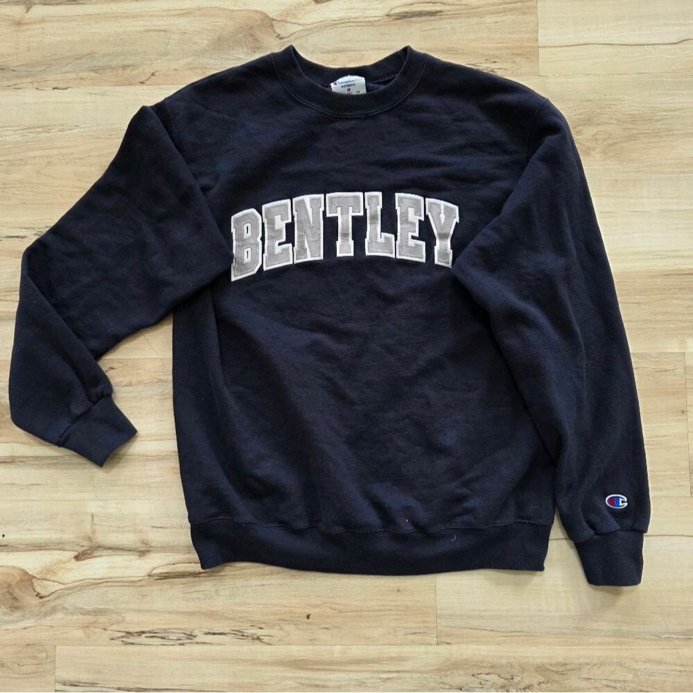 Vintage Champion Bently Sweatshirt Navy blue Silver Lettering Patches M Unisex